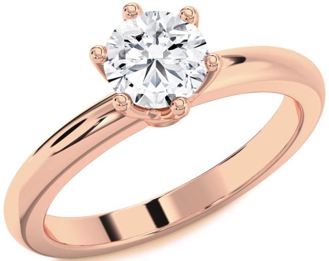 Diamond Rose Gold Silver Round Solitaire Engagement Ring