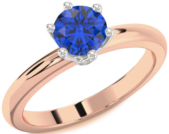 Blue Sapphire White Rose Gold Round Solitaire Engagement Ring