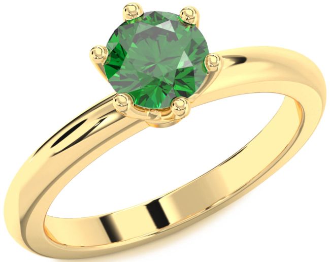 Emerald Gold Round Solitaire Engagement Ring