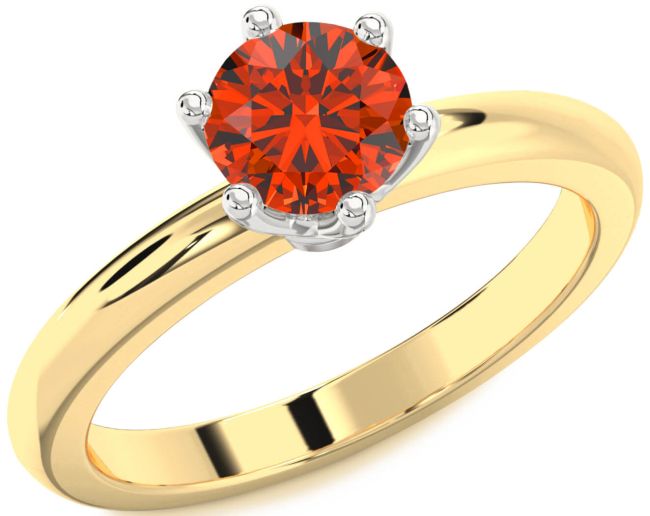 Fire Opal Gold Silver Round Solitaire Engagement Ring