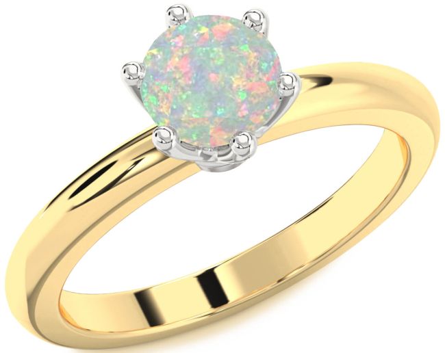 Opal Gold Silver Round Solitaire Engagement Ring