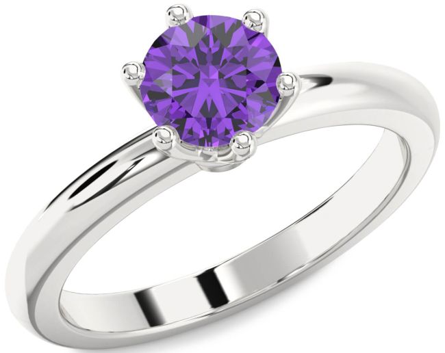 Amethyst Silver Round Solitaire Engagement Ring