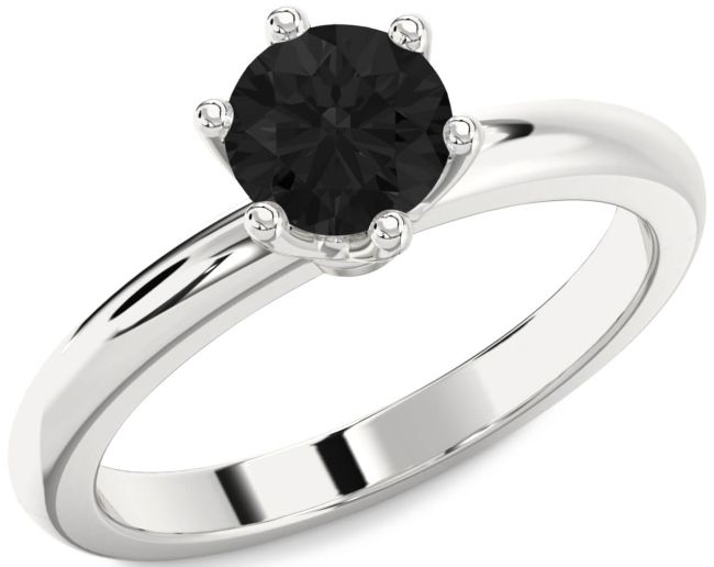 Black Diamond Silver Round Solitaire Engagement Ring