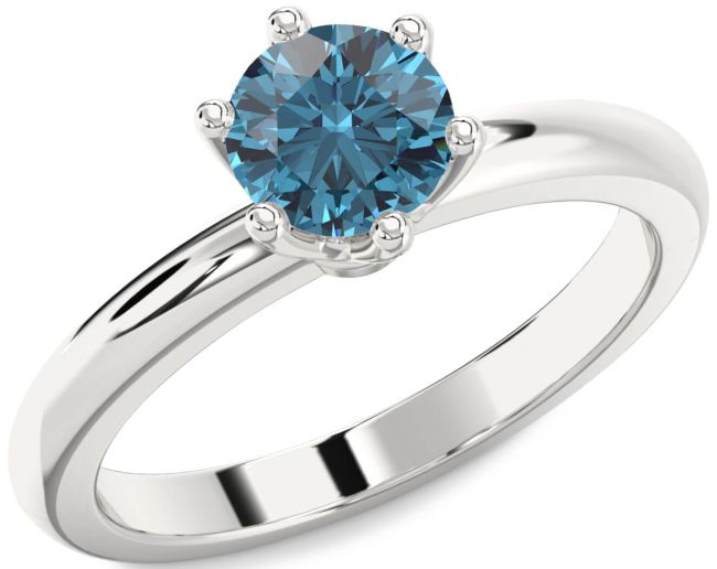 Blue Diamond Silver Round Solitaire Engagement Ring