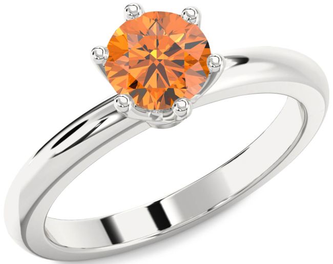 Citrine Silver Round Solitaire Engagement Ring