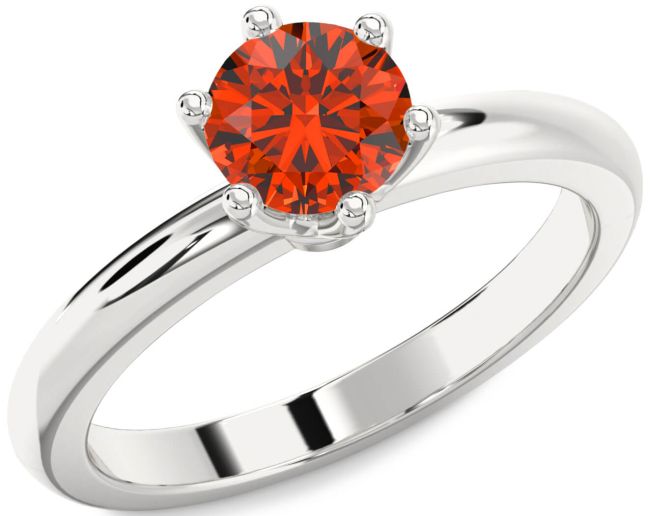 Fire Opal Silver Round Solitaire Engagement Ring