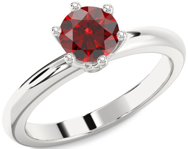 Garnet Silver Round Solitaire Engagement Ring
