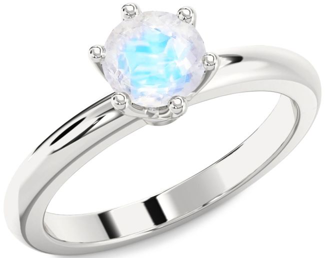 Moonstone Silver Round Solitaire Engagement Ring