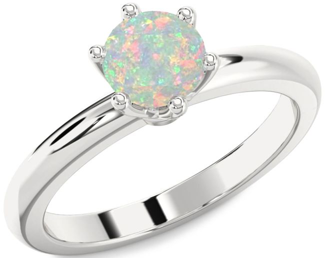 Opal Silver Round Solitaire Engagement Ring