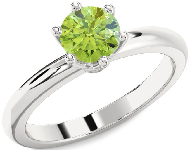 Peridot Silver Round Solitaire Engagement Ring