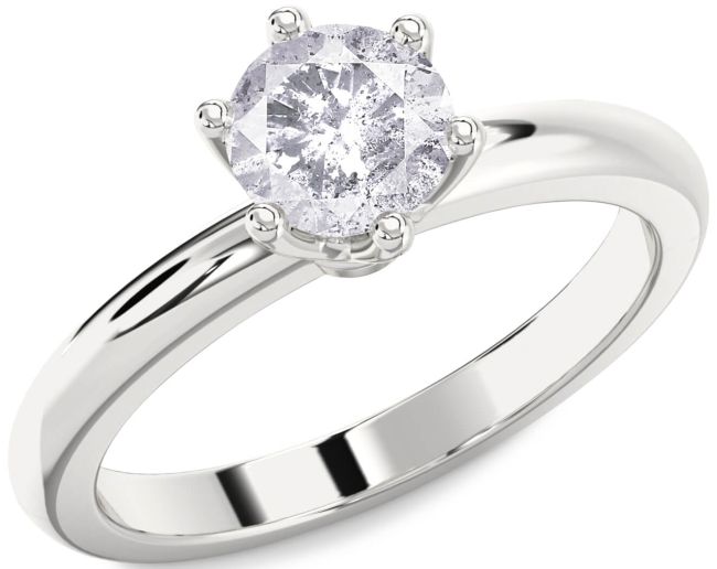 Salt & Pepper Diamond Silver Round Solitaire Engagement Ring