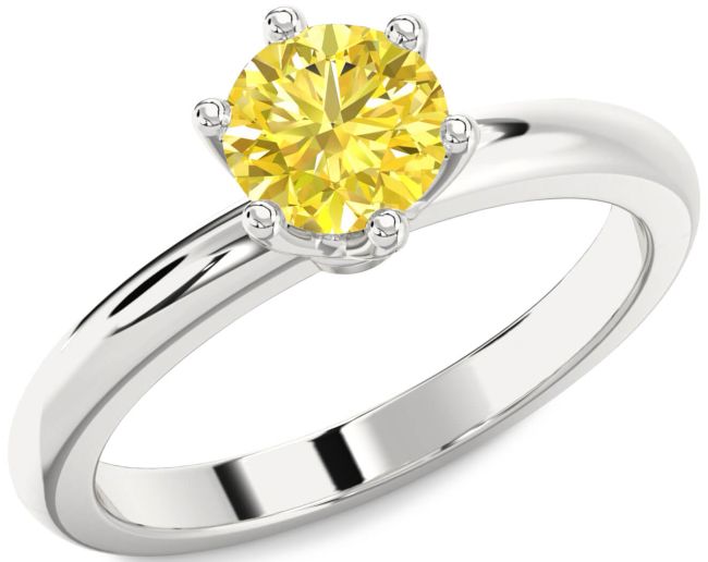 Yellow Diamond Silver Round Solitaire Engagement Ring