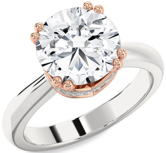 Diamond Platinum & Rose Gold Halo Round Solitaire Engagement Ring