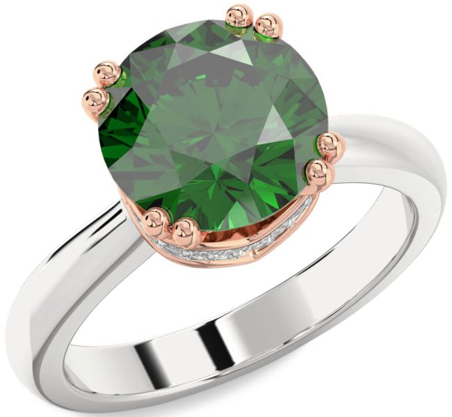 Diamond Emerald White Rose Gold Halo Round Solitaire Engagement Ring