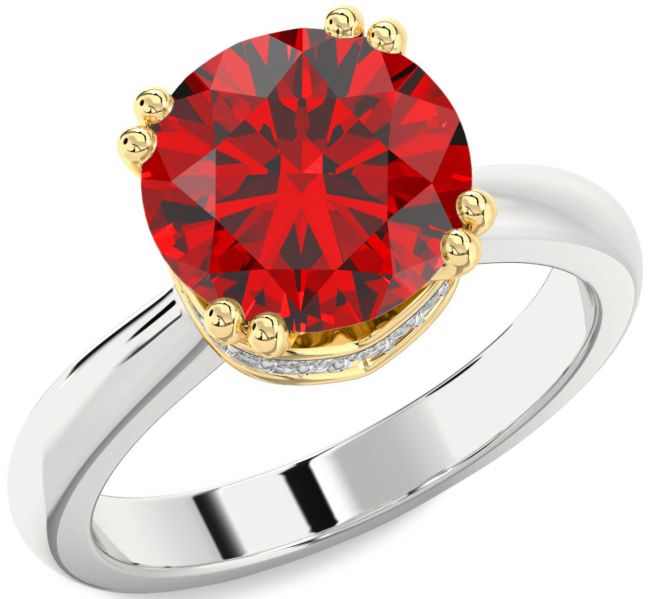 Diamond Ruby White Yellow Gold Halo Round Solitaire Engagement Ring