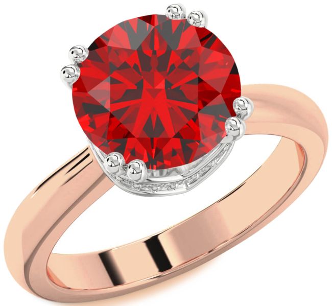 Diamond Ruby White Rose Gold Halo Round Solitaire Engagement Ring