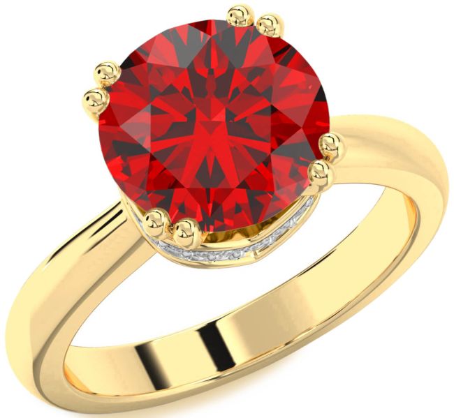 Diamond Ruby Gold Silver Halo Round Solitaire Engagement Ring