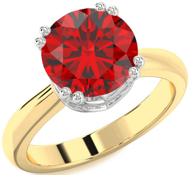 Diamond Ruby Gold Silver Halo Round Solitaire Engagement Ring