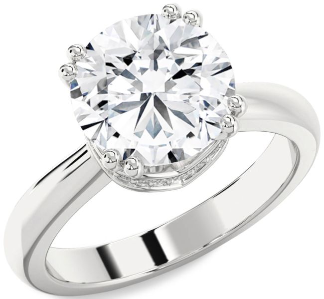Diamond Silver Halo Round Solitaire Engagement Ring