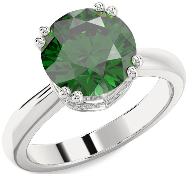 Diamond Emerald Platinum Halo Round Solitaire Engagement Ring