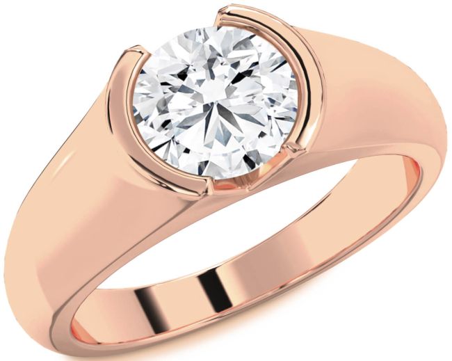 Diamond Rose Gold Silver Round Solitaire Engagement Ring