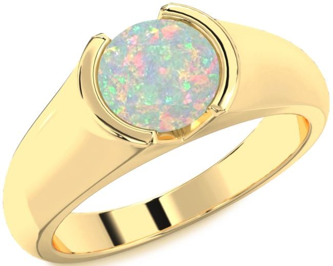 Opal Gold Silver Round Solitaire Engagement Ring