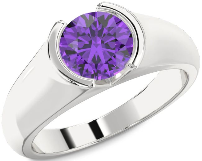 Amethyst Silver Round Solitaire Engagement Ring