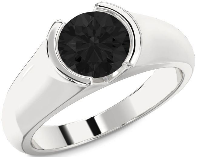 Black Diamond Silver Round Solitaire Engagement Ring
