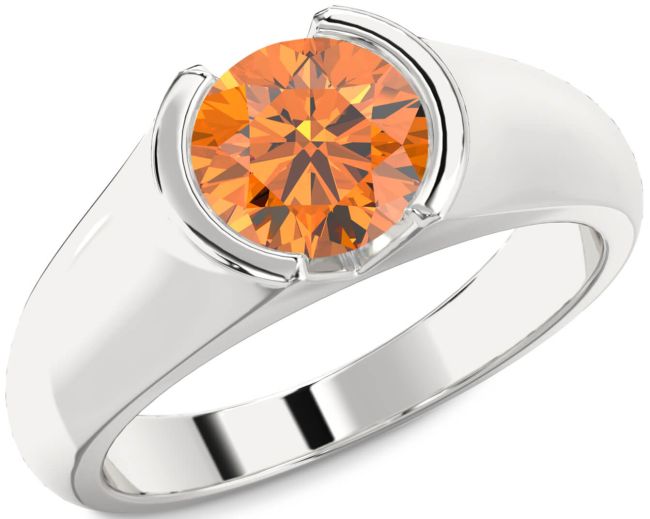Citrine Silver Round Solitaire Engagement Ring
