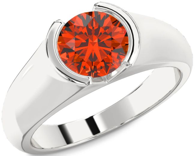 Fire Opal Silver Round Solitaire Engagement Ring
