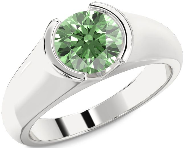 Green Diamond Silver Round Solitaire Engagement Ring