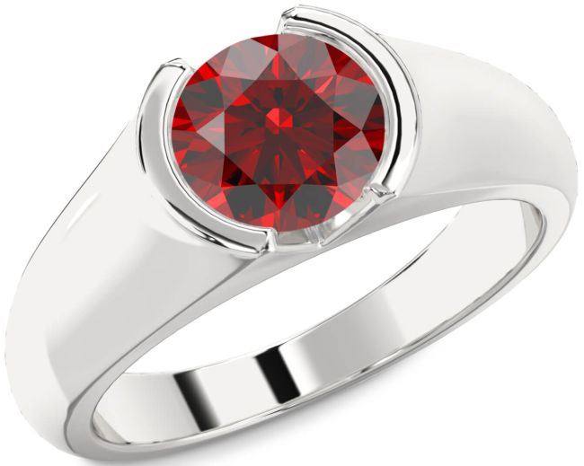 Garnet Silver Round Solitaire Engagement Ring
