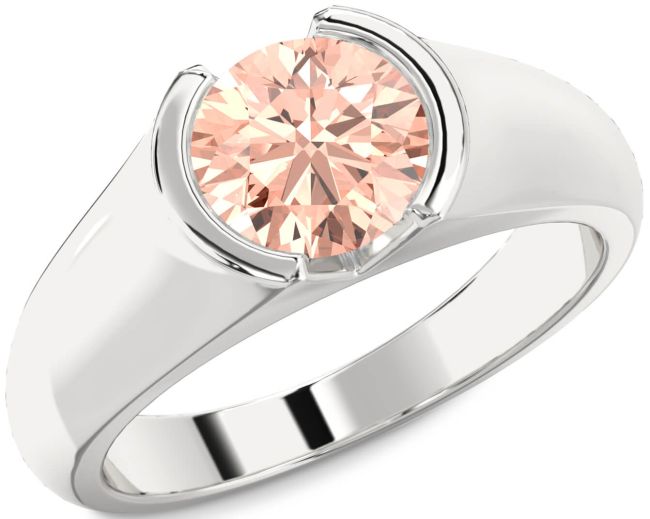 Morganite Silver Round Solitaire Engagement Ring