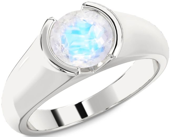 Moonstone Silver Round Solitaire Engagement Ring