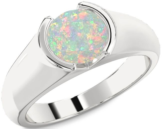 Opal Silver Round Solitaire Engagement Ring