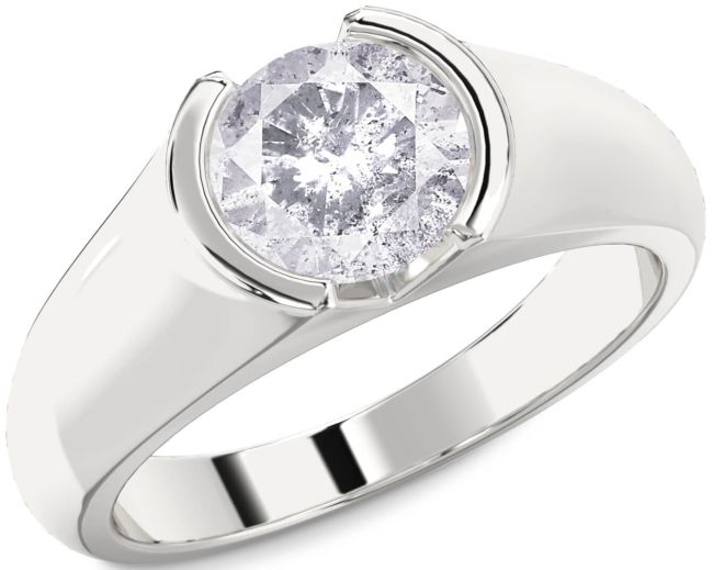 Salt & Pepper Diamond Silver Round Solitaire Engagement Ring