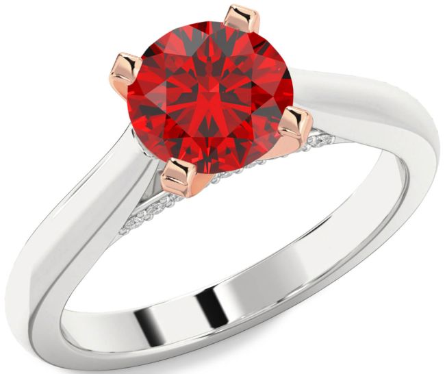 Diamond Ruby Silver & 10K Rose Gold Round Solitaire Engagement Ring
