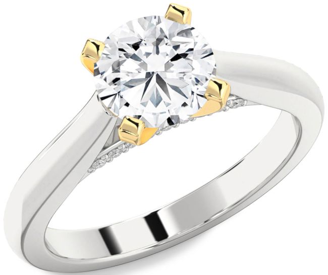Diamond Silver & 10K gold Round Solitaire Engagement Ring