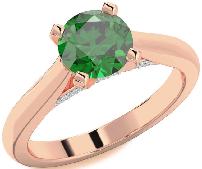 Diamond Emerald Rose Gold Silver Round Solitaire Engagement Ring