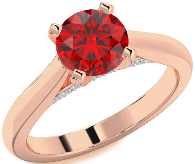 Diamond Ruby Rose Gold Round Solitaire Engagement Ring
