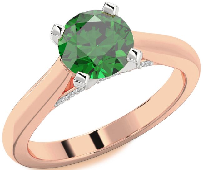 Diamond Emerald White Rose Gold Round Solitaire Engagement Ring