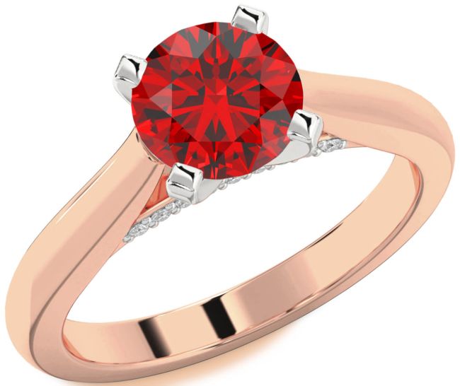 Diamond Ruby White Rose Gold Round Solitaire Engagement Ring