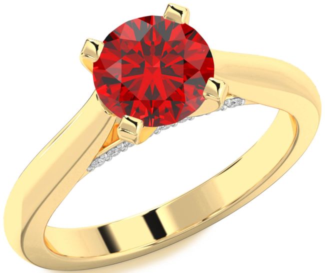 Diamond Ruby Gold Round Solitaire Engagement Ring
