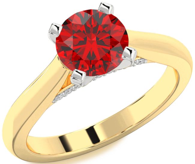 Diamond Ruby White Yellow Gold Round Solitaire Engagement Ring