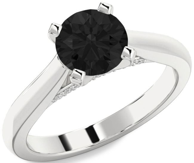 Black Diamond Silver Round Solitaire Engagement Ring