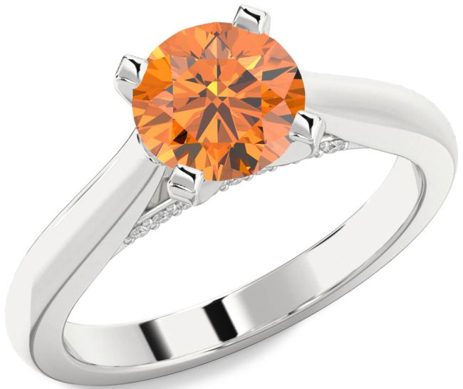 Diamond Citrine Silver Round Solitaire Engagement Ring