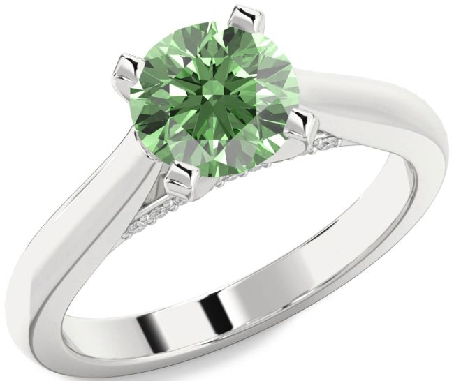 Green Diamond Silver Round Solitaire Engagement Ring