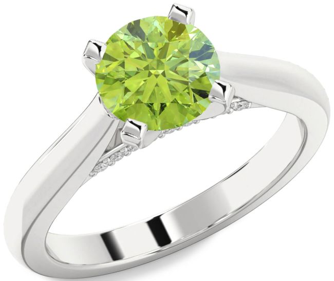 Diamond Peridot Silver Round Solitaire Engagement Ring