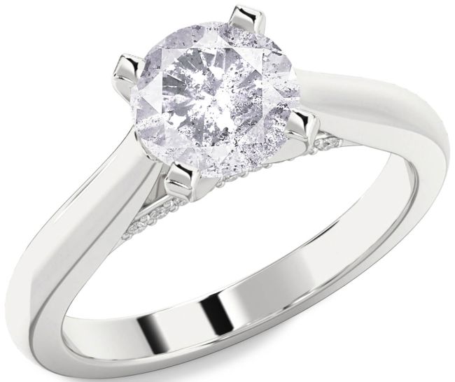 Salt & Pepper Diamond Silver Round Solitaire Engagement Ring
