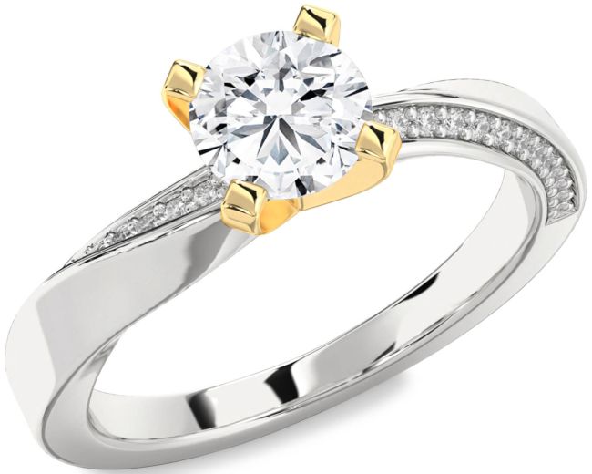 Diamond Gold Silver Round Solitaire Engagement Ring